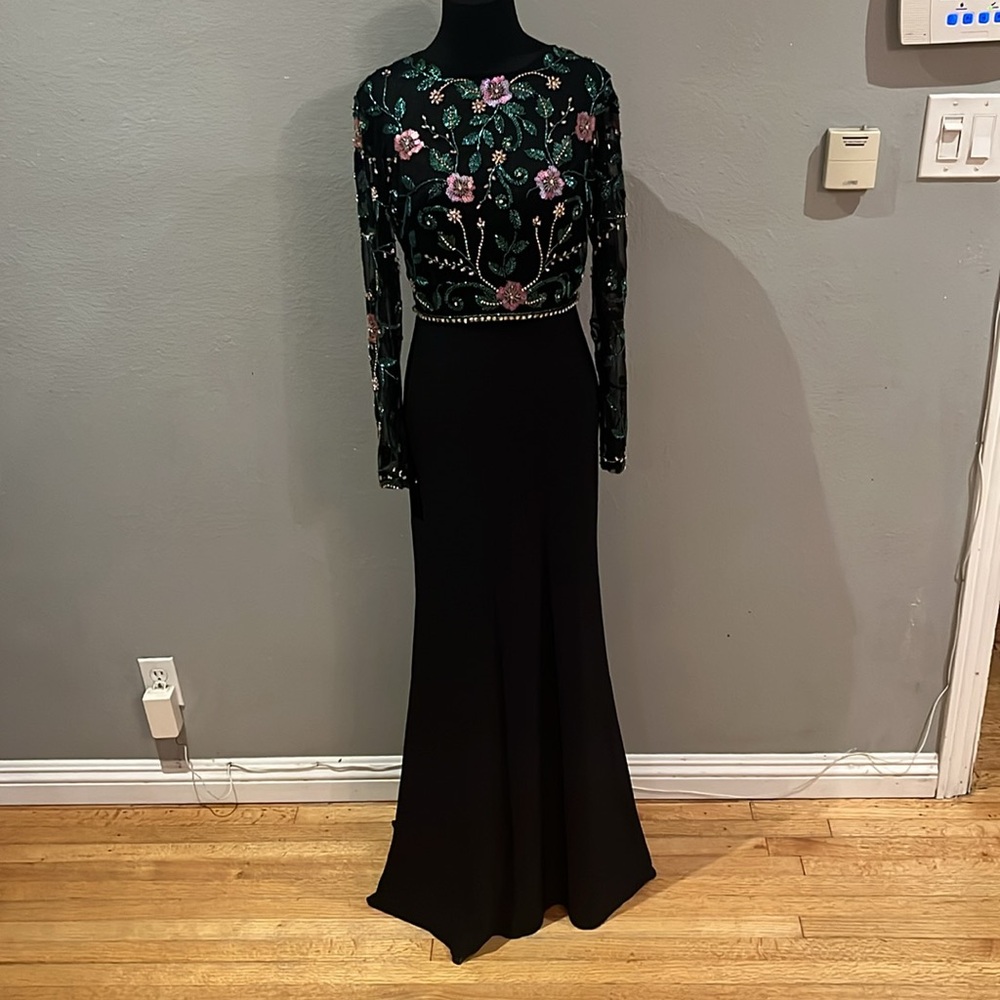 MAC DUGGAL Beaded Illusion High Neck Jersey Skirt Trumpet Gown NWT - Picture 5 of 17